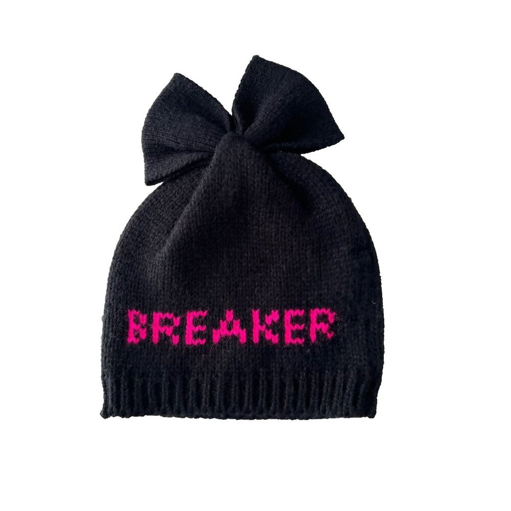 Betsey Johnson Knit Rib Beanie Hat Breaker Heart Black